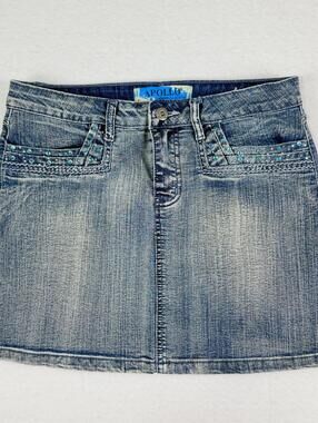 Denim Mini Skirt with Studded Pockets